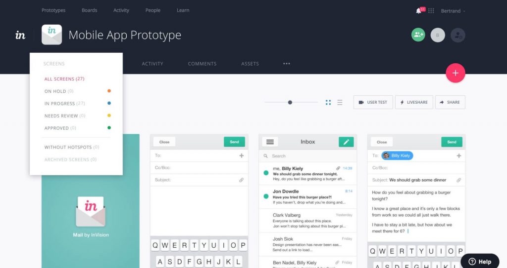 prototipado en app Invision
