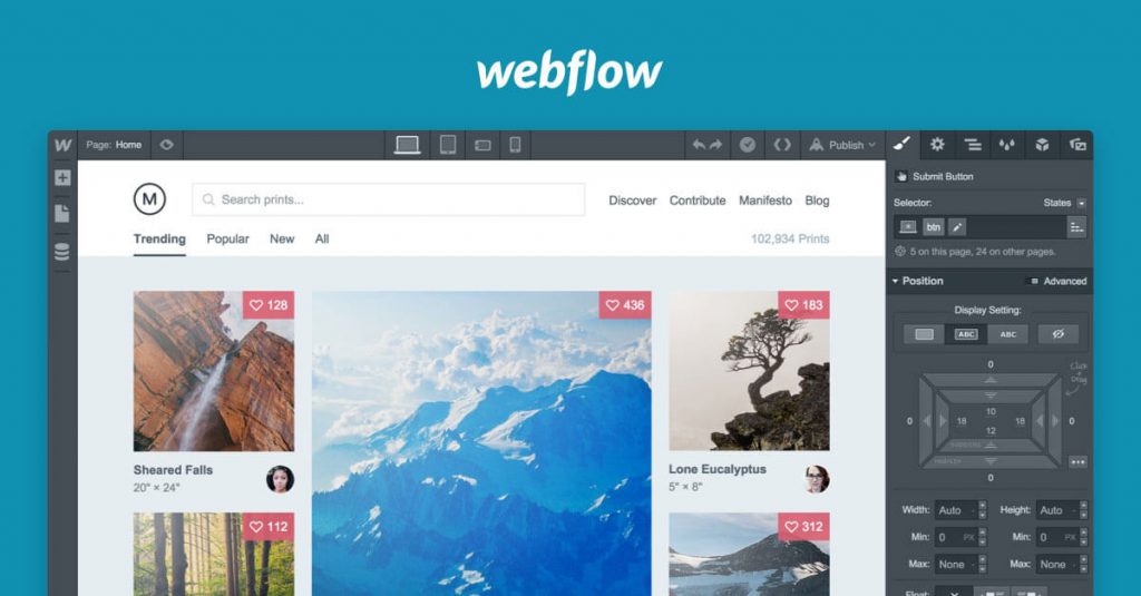 aplicación de prototipado Webflow